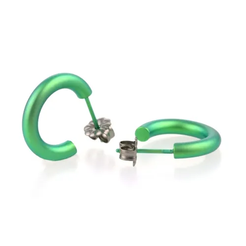 Small 12mm Green Round Hoop Earrings 